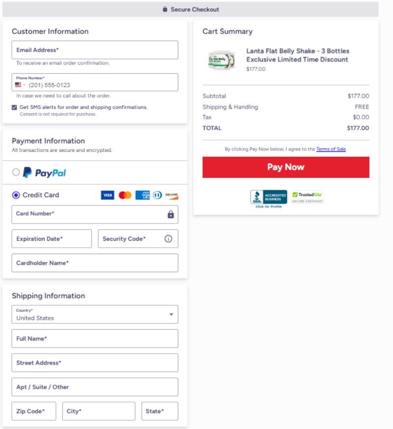 Lanta Flat Belly Shake secure online payment